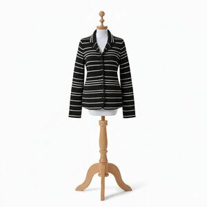 Jones New York Womens Sweater  Black Striped Button Up Cotton